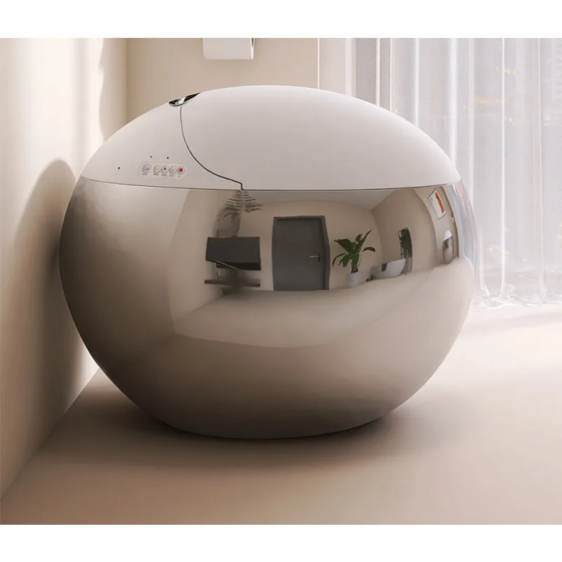 Silver egg-shaped smart toilet integrated voice intelligent control automatic flip high-end smart toilet