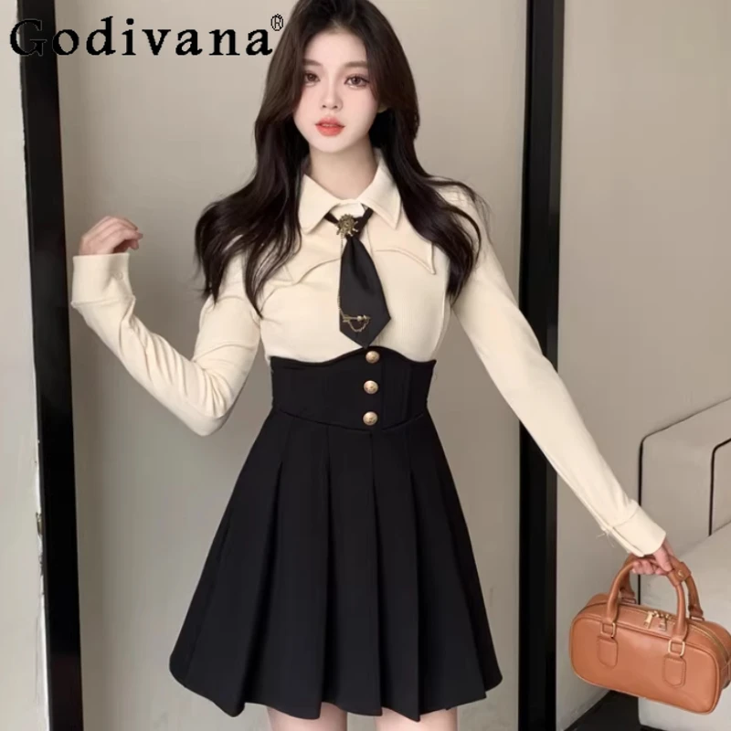 

Spring Autumn New College Sweet Woman Large Size High Waist A-line Long Skirt Fashion Versatile Solid Color Simple Korean Skirts
