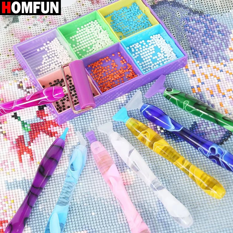 HOMFUN Deluxe Metal Screw Point Diamond Pen Set - Multifunctional DIY 5D Painting Tools for Crafting, Nail Art -Ergonomic Design