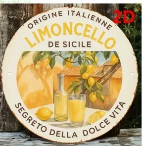 Letrero Metálico Redondo Vintage con Acabado Desgastado 'Limoncello de Sicile' de Origen Italiano - Decoración Retro Plana 2D para Bar y Cocina con Temática Dolce Vita