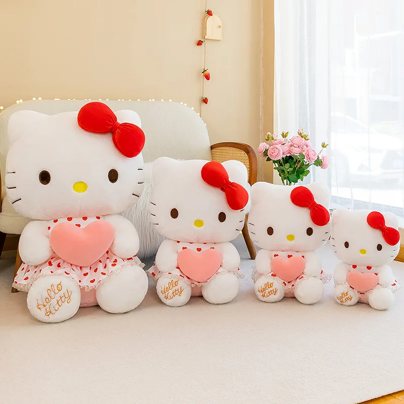 Peluche Sanurgente Hello Kitty pour enfants, jouet animal, jupe en fil de beurre, nœud assis, cadeau d'anniversaire et de Noël, 60cm