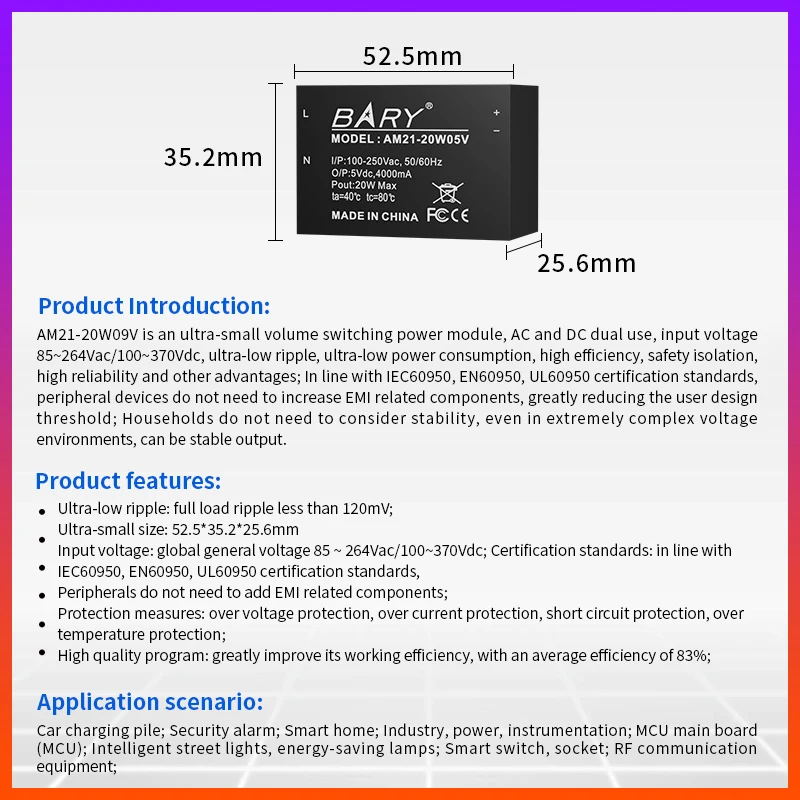 AM21-20W09V AC-DC switch power supply module, 100~220Vac to 9V, 20W power supply module,switching power, step down,small size