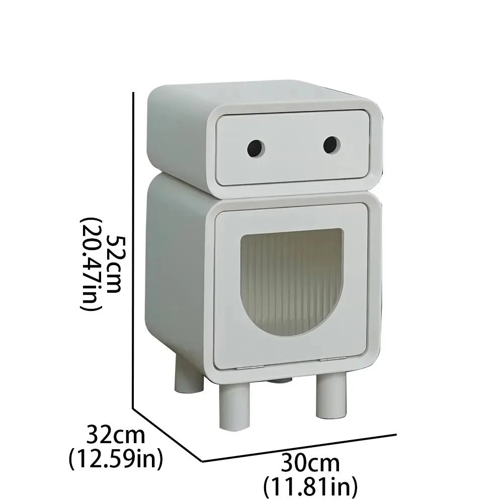 크림 로봇 침대 옆 테이블 – 서랍과 수납장이 있는 귀여운 침대 옆 탁자, 어린이 방을 위한 둥근 모서리
