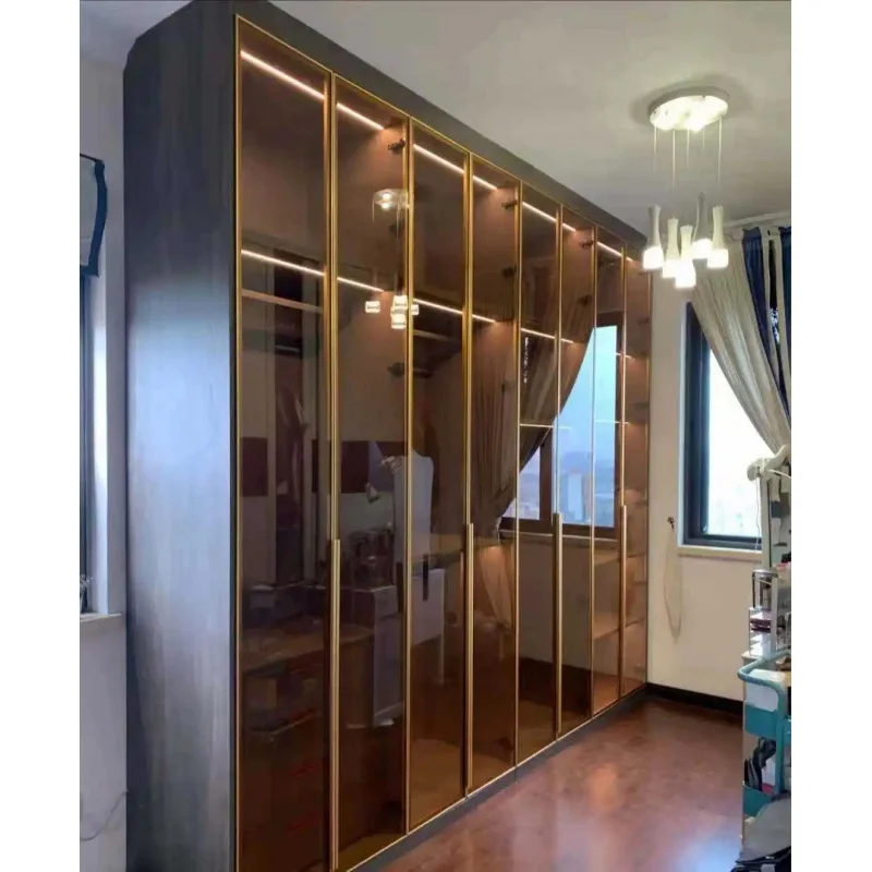 custom.OUGOO OGBLG1002 Minimalist Custom Wine Cabinet & Bookcase Wardrobe Door with Aluminum Alloy Retrofit