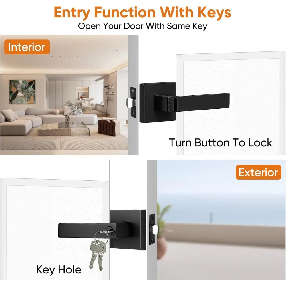 Internal black door handle with reversible lever, bedroom key lock set, 5 sets of heavy-duty door lock set