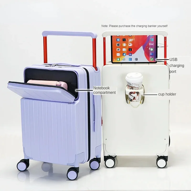 Mala de viagem Set, Bagagem Set, Multi Funcional Trolley Case, abertura frontal, USB Boarding Box, grande capacidade, 20 ", 24", 26"