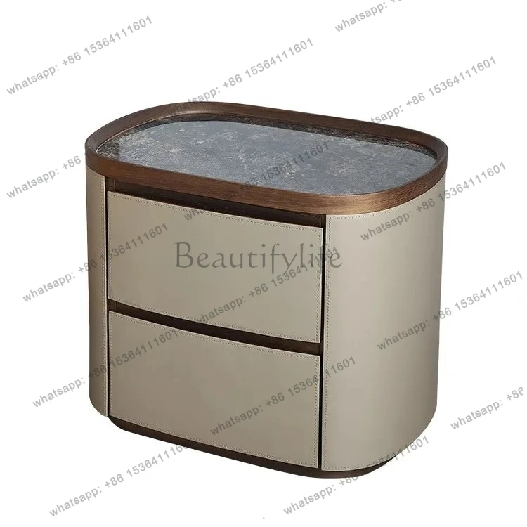 FG minimalist rock slab saddle leather bedside table oval edge several bedrooms storage bedside table