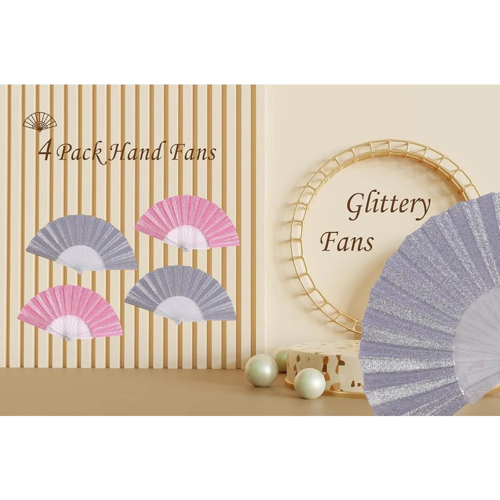 glitter folding hand fan for men women acrylic folding clack hand fan for music disco rave festival party supplies (glitter-slv
