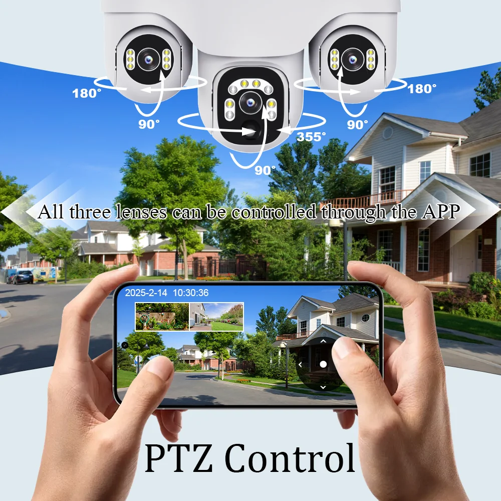 Triple Lens Solar Camera WiFi Outdoor RIP Motion Sensor Waterproof Night Vision Motion Tracking For Home Security Camera