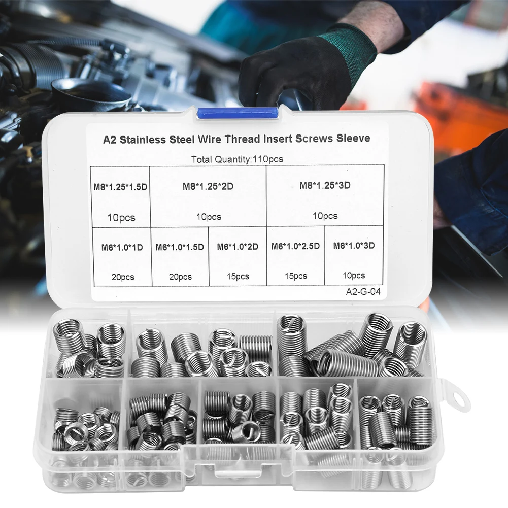For 110pcs M6-M8/1D-3D Coiled Wire Thread Insert Stainless Steel Thread Screws Sleeve Set Screw Thread Sleeve