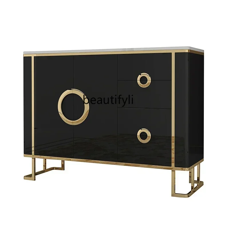 

New style Light luxury dining side cabinet restaurant storage porch partition cabinet marble stainless steel decorative
