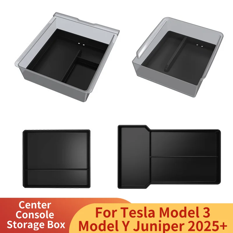 

Center Console Storage Box for Tesla Model Y Juniper/Model 3 Highland Armrest Storage Box Silicone Tray Lower Layer Pad Interior