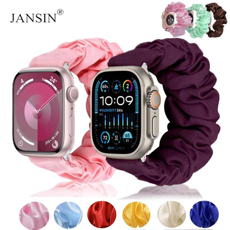 Scrunchie Elastic Bracelet For Apple Watch Ultra 2 49mm Women Strap For iWatch Series 9 8 7 41mm 45mm 40mm 44mm 38mm 42mm Correa