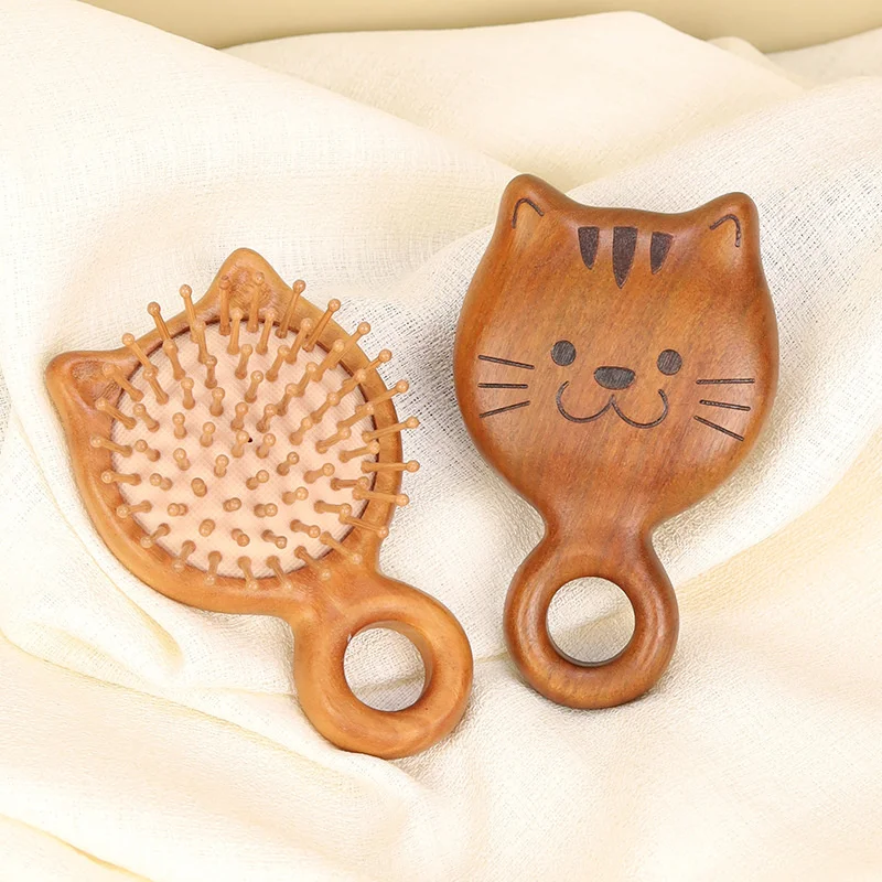 Portable Cat Air Cushion Massage Comb Sandalwood Air Cushion Comb Cute Kitten Air Bag Combs Hair Styling Ring Scalp Massage Comb