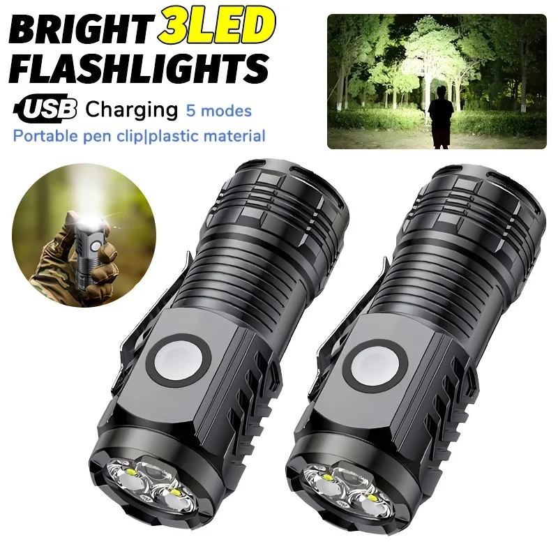 Portable Mini LED Handheld Flashlight Powerful Fingertip Torch Outdoor Waterproof Hiking Camping Flash Light with Pen Clip