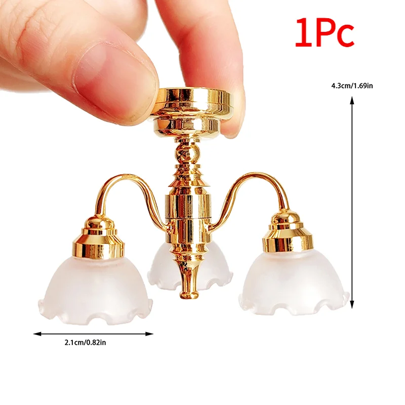 1Pc Furniture Decor Toy Doll House Accessories 1:12Dollhouse Miniature LED Golden Ceiling Lamp Chandelier Home Lighting Model‘