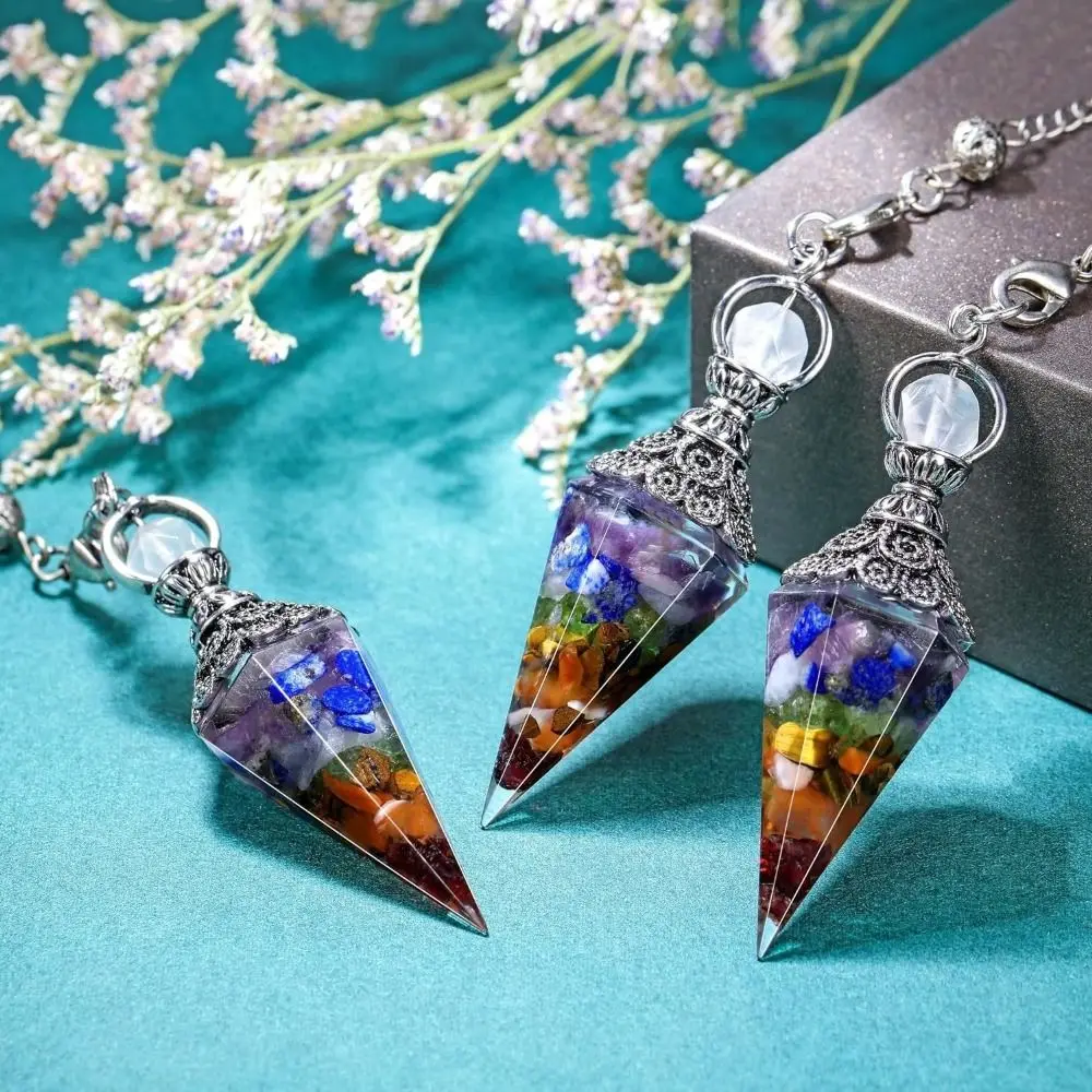 Hexagonal Cone Natural Chips Pendulums Dowsing Yoga Pendant Crystal Pendulum Spiritual Amethysts Witchcraft Pendulo Jewelry Gift