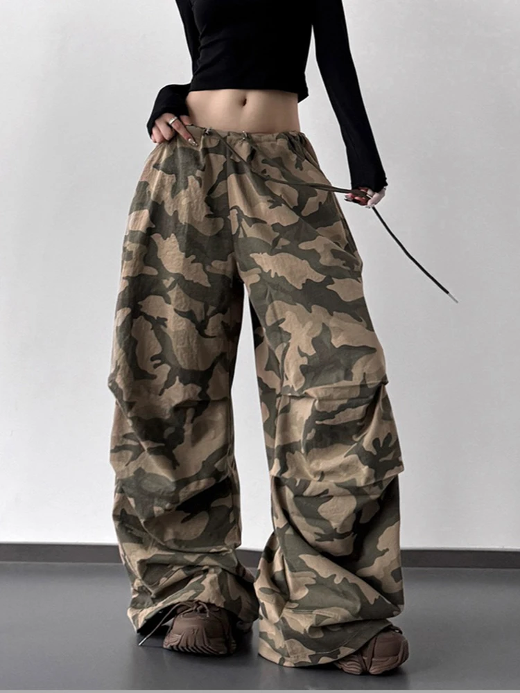 Trendy Camouflage Wide Leg Pants New High Waisted Summer Pants Unisex Loose Fit Casual Streetwea