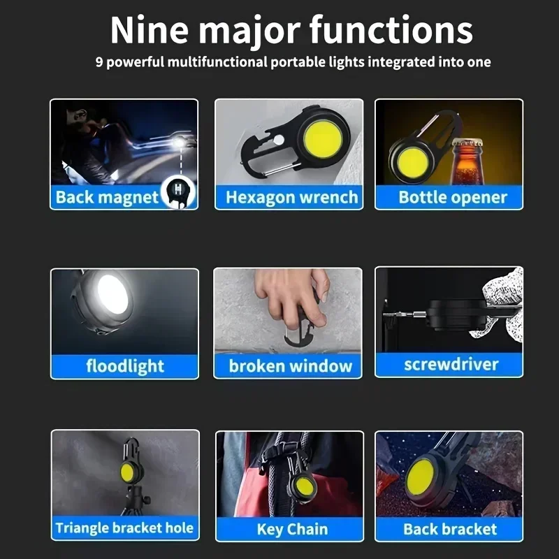 XIWANGFIRE BL-W861 COB مصباح ليد جيب المفاتيح USB قابلة للشحن المحمولة العمل ضوء التخييم في الهواء الطلق الشعلة مع مغناطيس قوي