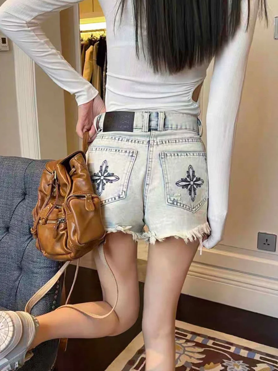 

Washed Denim High Waist Short Shorts Women's Summer Slim Straight Cool Hot Pants A-Line Skirt Trendy Casual Jeans
