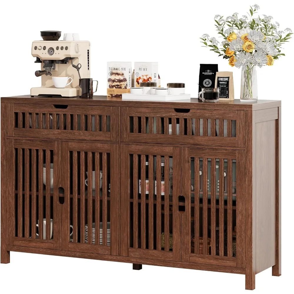 

"55-inch wide storage cabinet with drawers, versatile buffet and sideboard with adjustable shelves and doored storage, multipurp