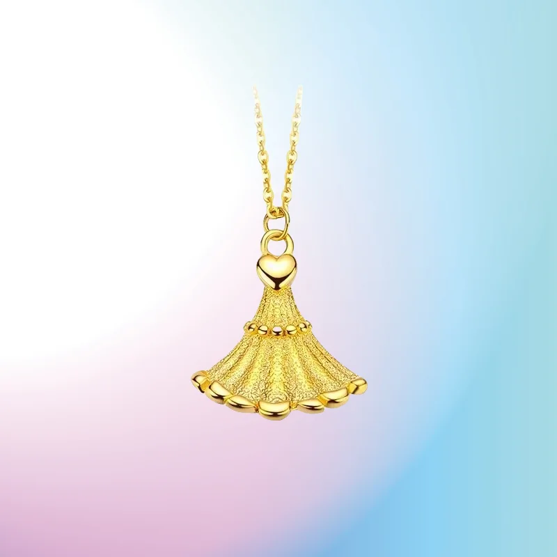 

NEW 9999 real gold 24K yellow gold Small Skirt Pendant Collarbone Necklace