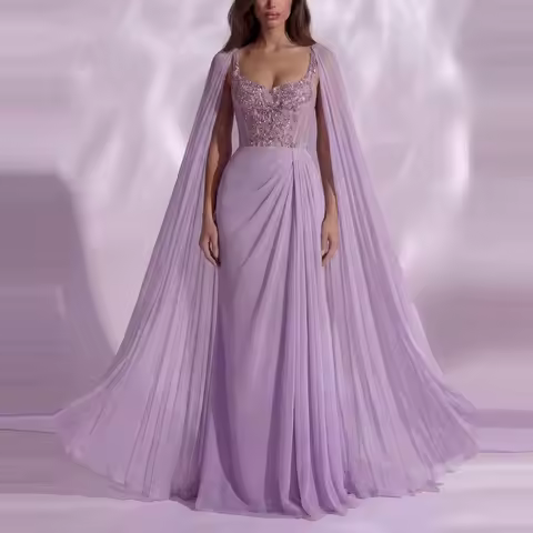 New Arrival Elegant Lavender Evening Dress with Sparkling Sequin Lace Long Sleeve Chiffon Prom Gown Luxury Wedding Guest Dress