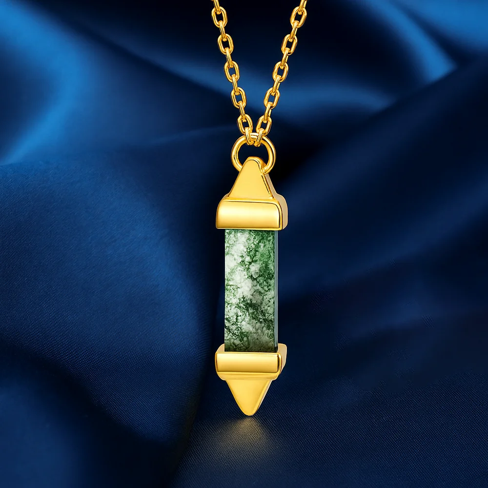 

Fashion Natural Gemstone Tube Pendant Necklace Moss Agate Necklace for Men Women Party Gift