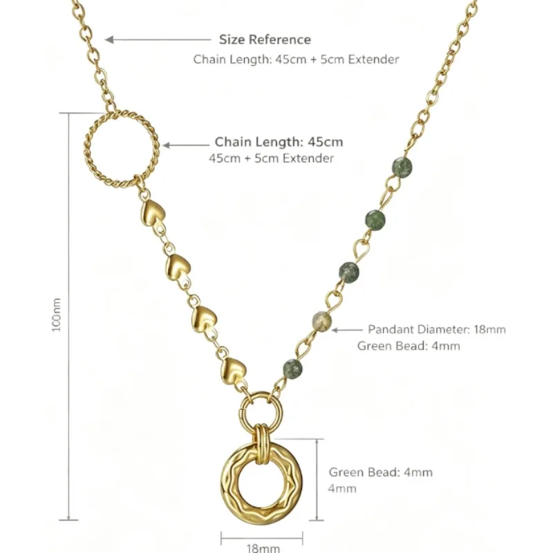 1Pc European Light Luxury Beaded Spliced Stainless Steel Necklace, Gold Round Pendant Versatile Chain