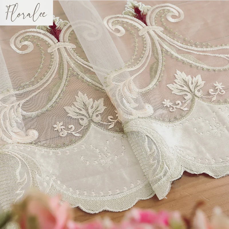 Flower Clusters Chenille Embroidered Pink Flower Clusters European Style Curtains Living Room Bedroom Curtain Head Villa Home