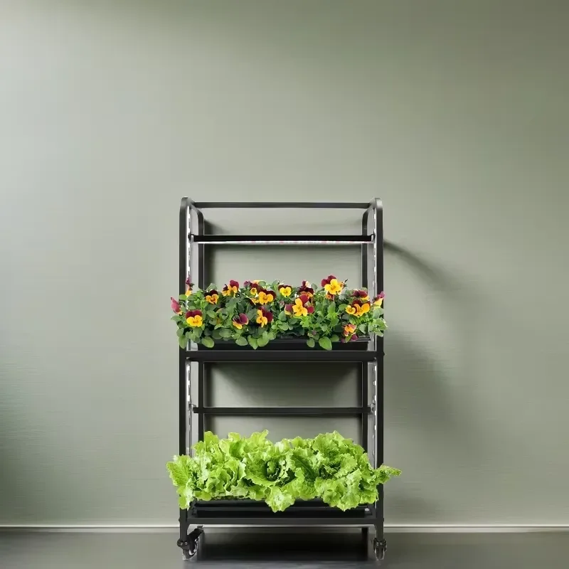 High Efficiency Iron Material Floor Standing Adjustable Height Movable Wheels Grow Light Stand for Seedlings Herbs Garden &
