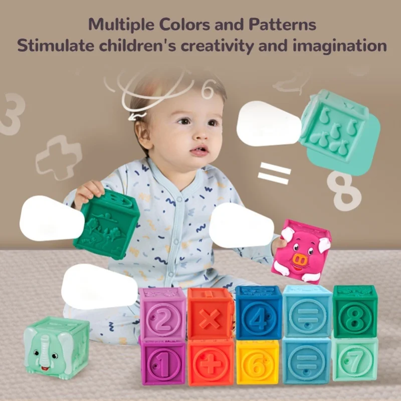 12 Pcs Baby Blocks Stacking Building Toys Educational Animal Stacking Blocks Toy Developmental Playset