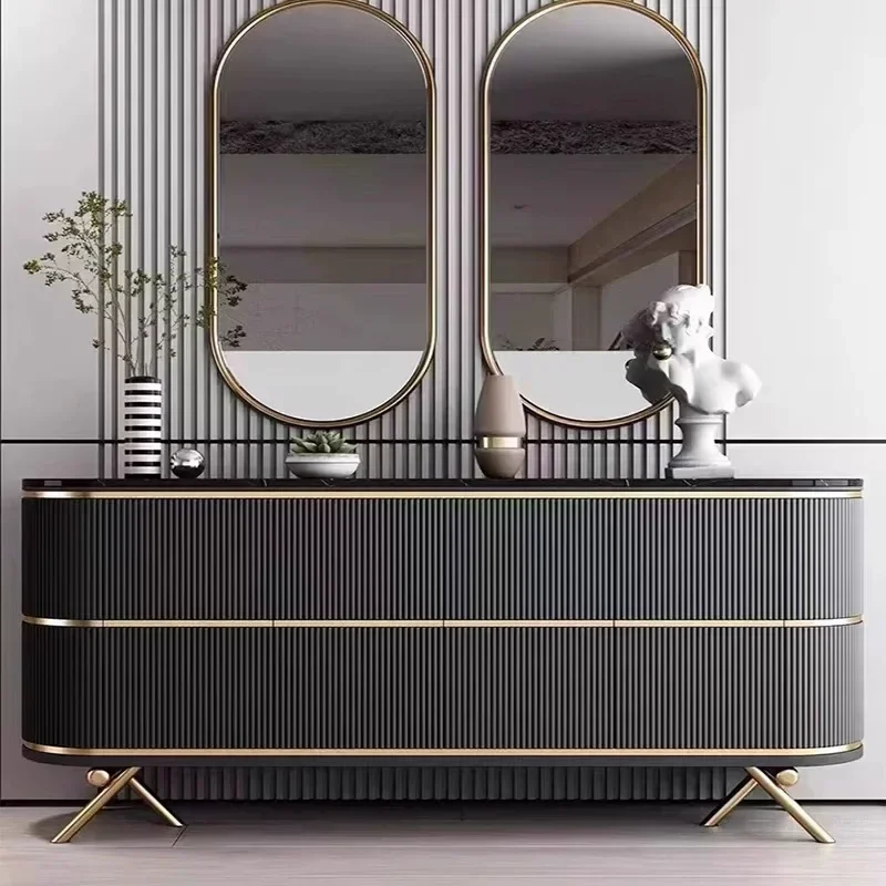 Minimalist Rock Slab Modern Simple Light Luxury Living Room Stainless Steel Storage Side CabinetD21