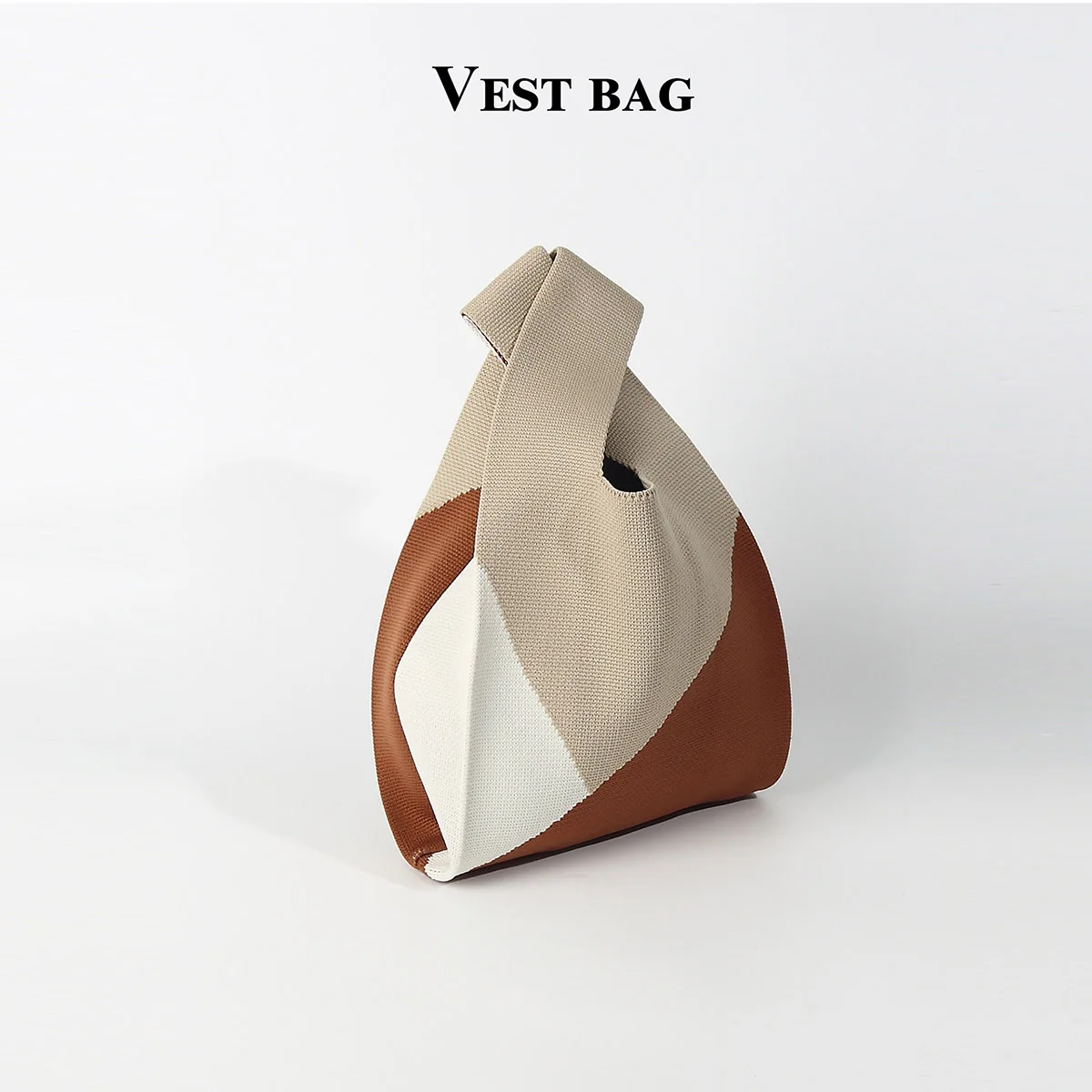 1 Piece of Geometric Color-Blocking Versatile Knit Open-Top Lightweight New Handbag, Suitable for Shopping, Travel, Photography, Commuting, and Returning to School
