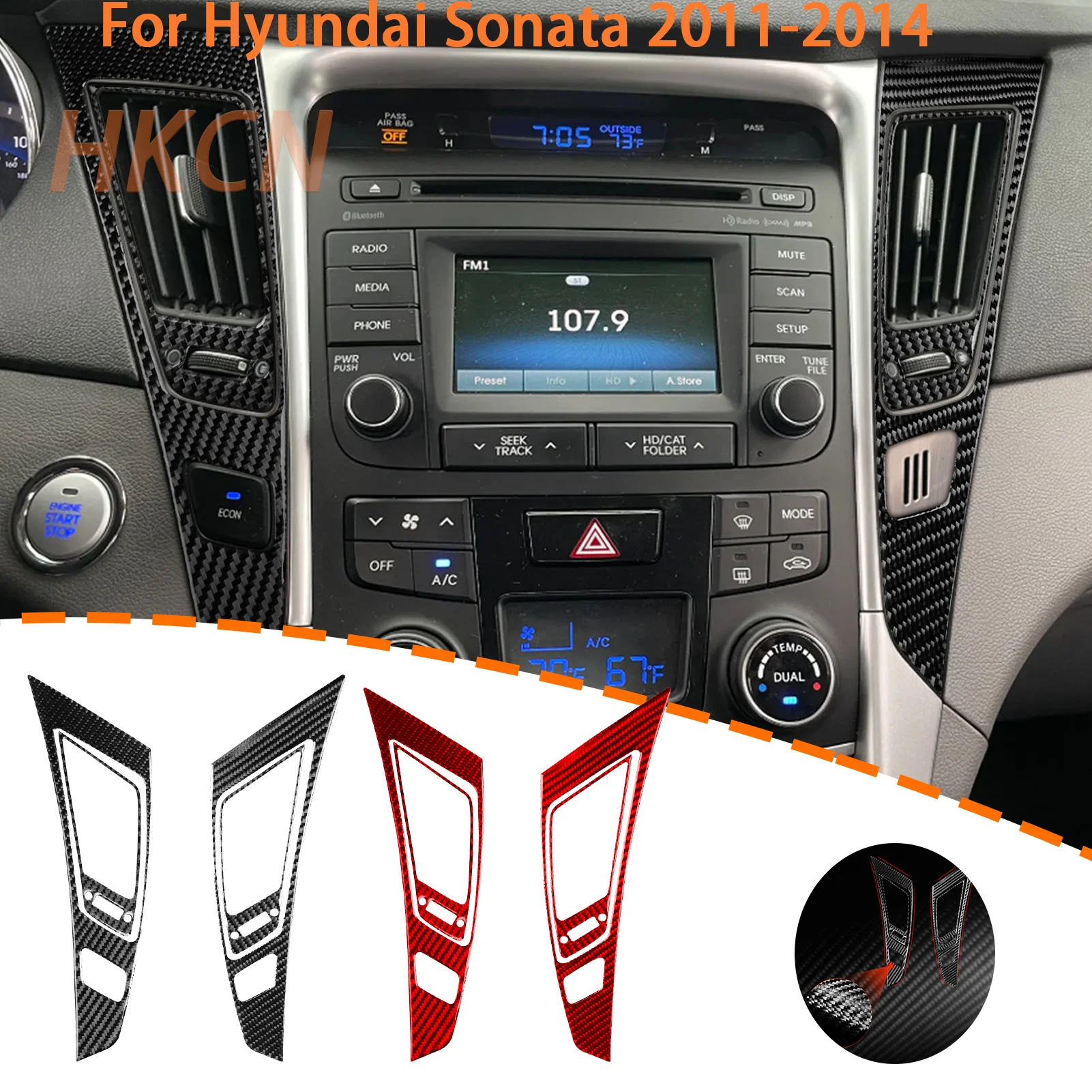 

Декоративная накладка на центральную консоль и воздуховоды из карбона для Hyundai Sonata 2011-2014, аксессуары для интерьера автомобиля