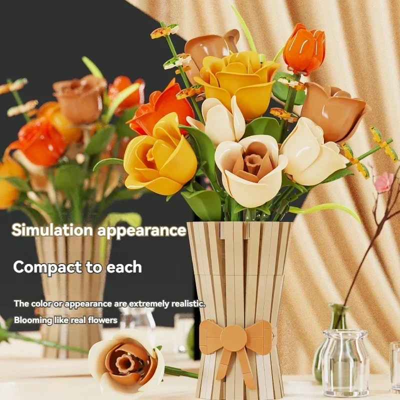

Educational Building Blocks Set Creative Technical MOC Bouquet Model Assembly Bricks Gift for Girls Adult Valentine's Day Gifts
