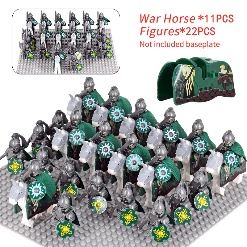 MOC Medieval Rohan Knights soldiers Guard Army lotr Cavalier Action Figures Mini Bricks Building Blocks DIY Toys for kid gifts