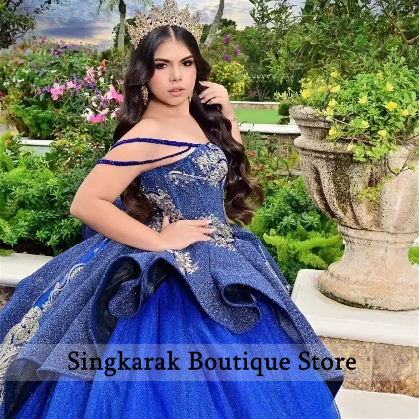 Vestidos de quinceañera de princesa azul real 2024 cuentas Apliques de encaje cristales exquisita fiesta de cumpleaños dulce 16 vestido personalizado