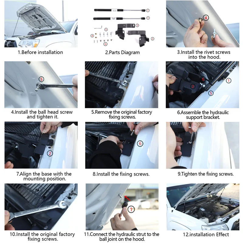 For Toyota Tacoma 2005-2015 Modify Front Bonnet Hood Gas Struts Spring Shock Damper Lift Supports Cylinder Pistons Prop Rod