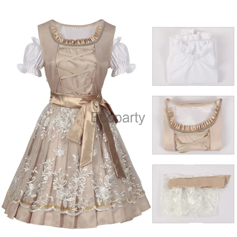 

2024 Women Lace-Up Oktoberfest Costume Traditional Bavarian Beer Festival Dirndl Dress With Apron German Maid Cosplay Outfits