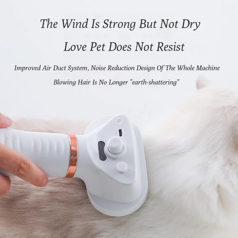 2-in-1 Pet Hair Dryer with Slicker Brush Grooming Tool For Cat Dog Brush Adjustable Temperature Professional Hair Removal Drying