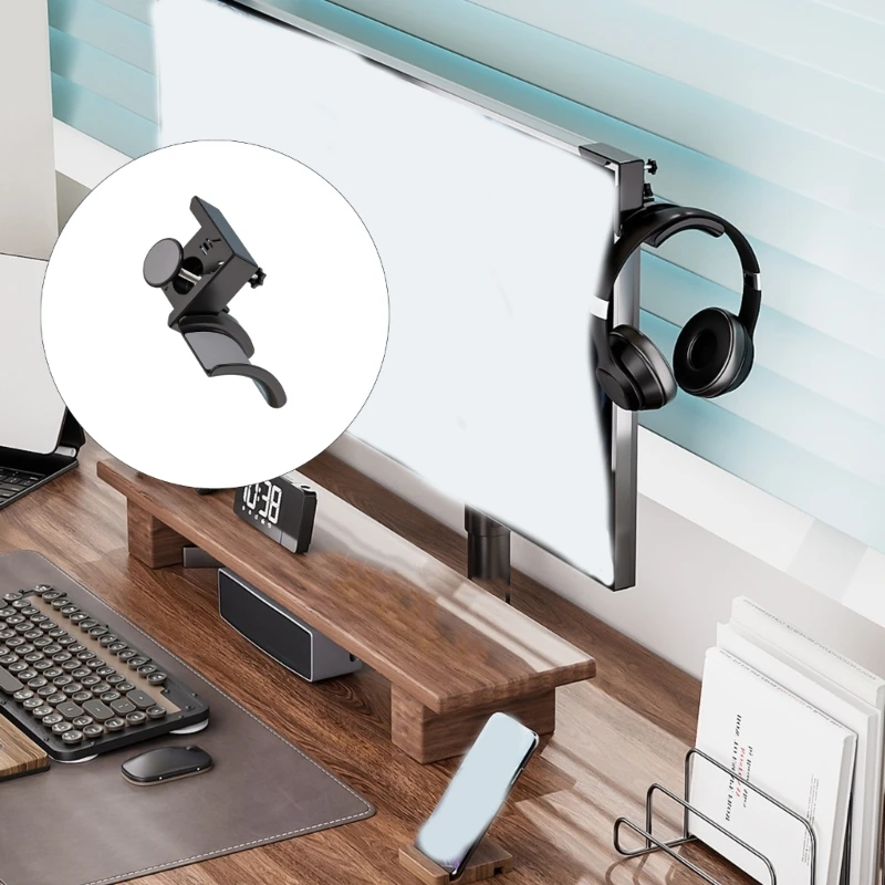 Headphone Holder Stand for Monitor Side with Firm Clamp and Grip Lining for Flat or Rounded Screens Home Office Desk E74A