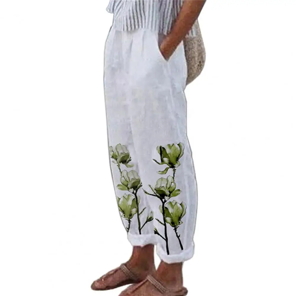 Harem Pants Women Wide Leg Floral Print Pockets Elegant Trousers Baggy Loose Summer Pants for Women Beach