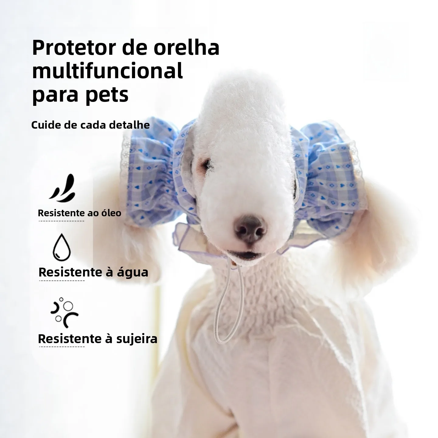 Protetor de Orelha e Pescoço Ajustável para Cães com Orelhas Longas, Borda de Renda, Estilo Fofo McAlpine Spitz, Acessório An...