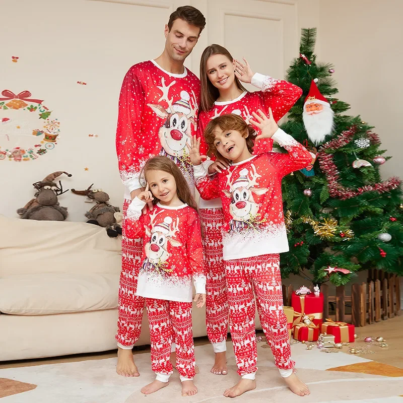 Christmas Pajama Set Family Matching Nightwear Couples Daughter Daddy Son Mother Kids Reindeer Printed Long Sleeved Xmas Clothes