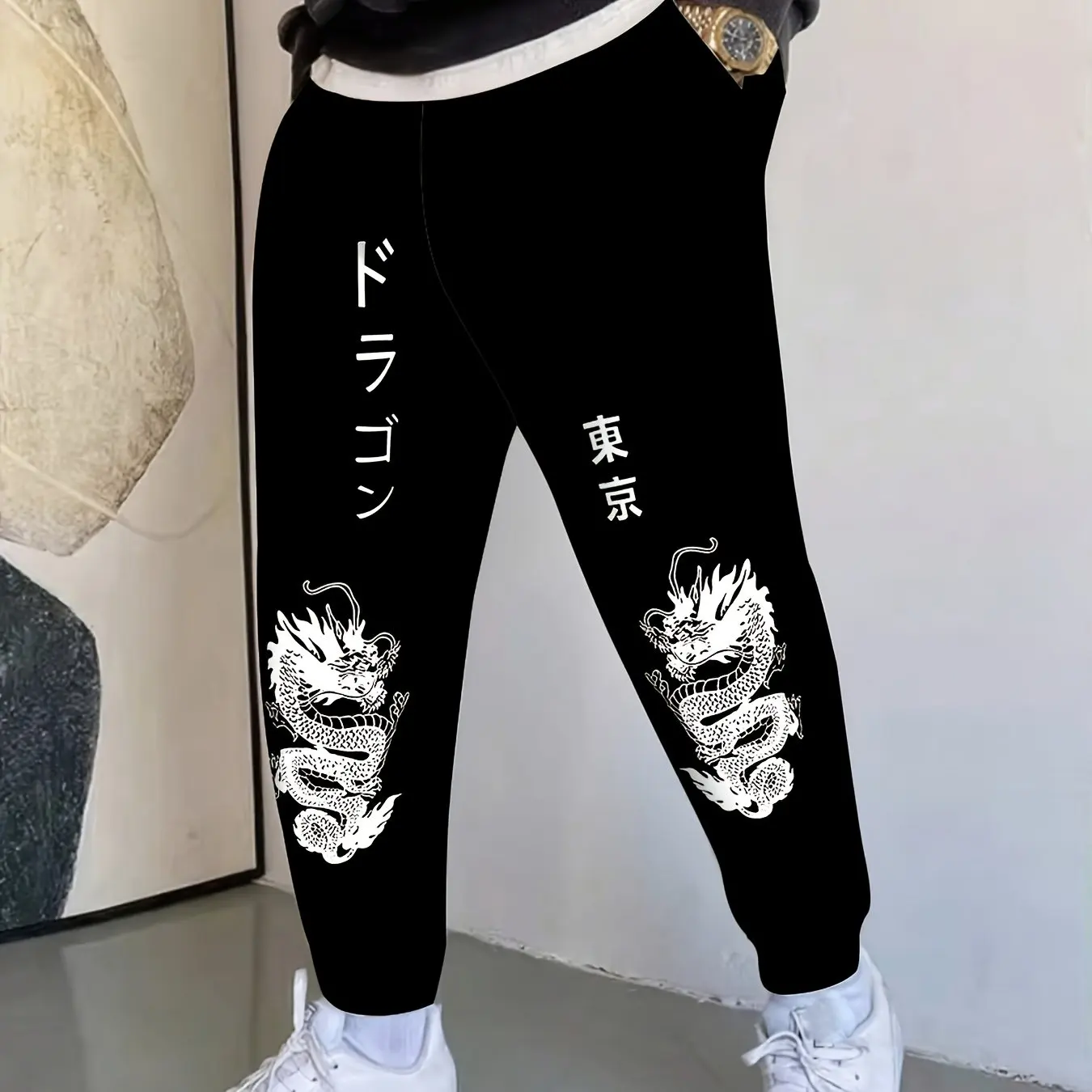 

Japanese Style Trendy Tokyo Dragon Print Ankle Pants with Personalized Japanese Style Casual Sports Pants for Men and Women