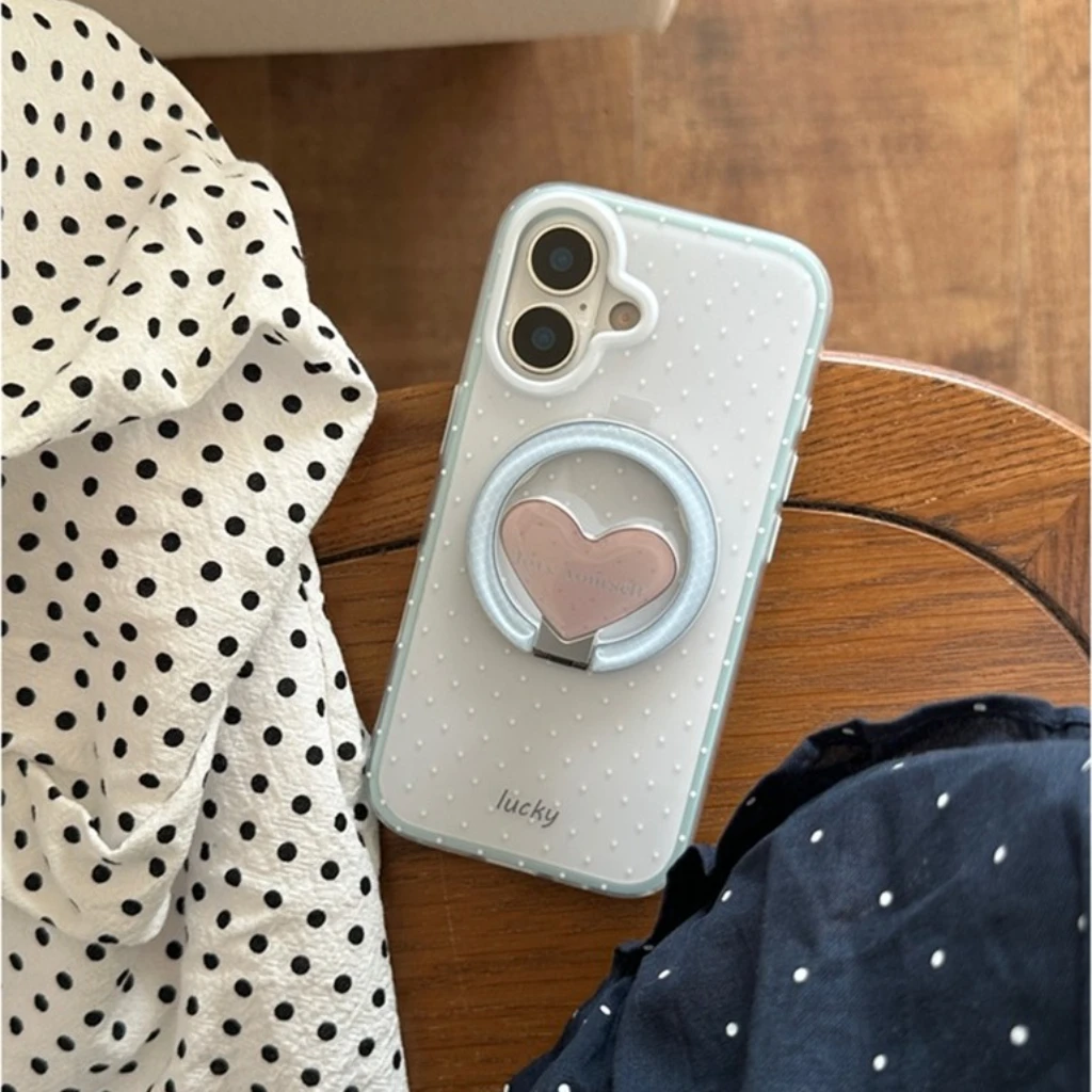 

Простой милый круглый складной розовый чехол в горошек с держателем, магнитный чехол для телефона для iPhone 16, 15, 14, 13 Pro Max