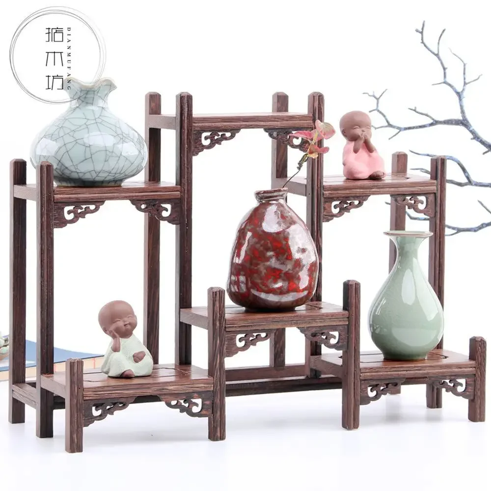 Multi Chinesische Retro Lagerung Rack Huhn Flügel Massivholz Lila Teekanne Tee-Set Regal Racks Display-ständer Organizer