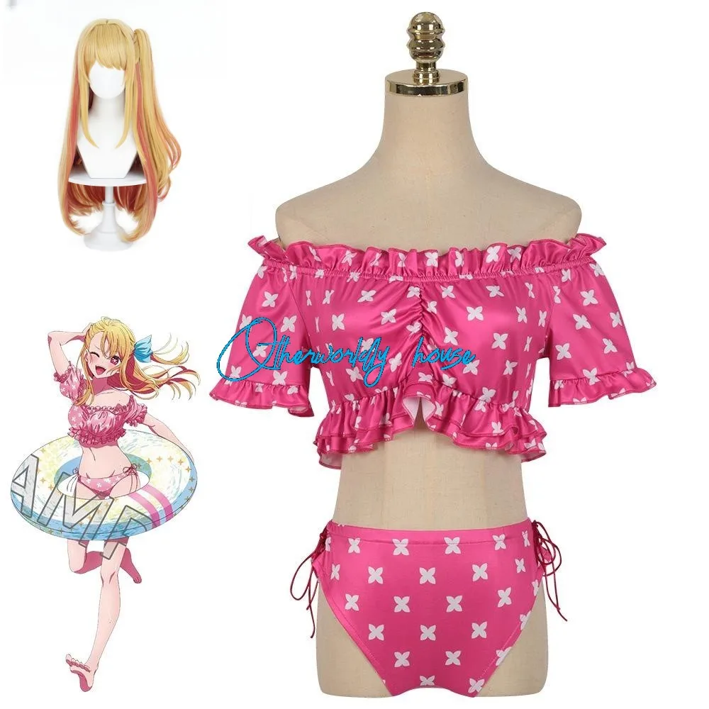 Anime Oshi No Ko Cosplay Ai Hoshino Rubii Cosplay Swimsuit Women Sexy Ruby Swimwear Pink Bikini Suits for Girl Bra Summer Wear