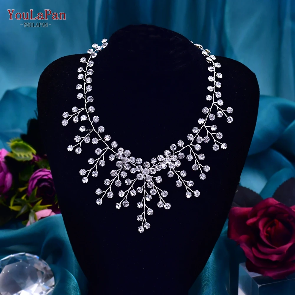 TOPQUEEN Elegant Crystal Woman Necklace Bridal Clavicle Chain Choker Wedding Party Diamante Brides Jewelry Anniversary Gift HN01